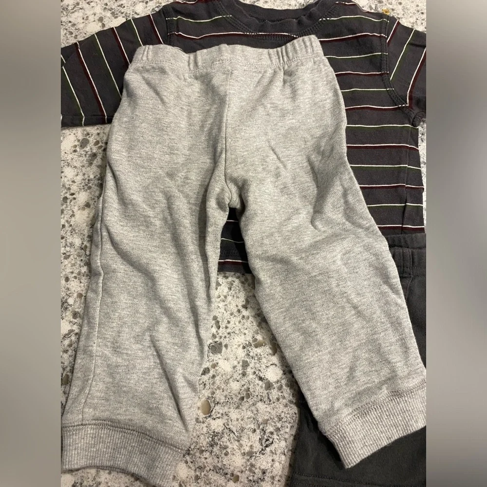 Carters 3 piece set gray pants dark gray striped tee dark gray shorts 12…